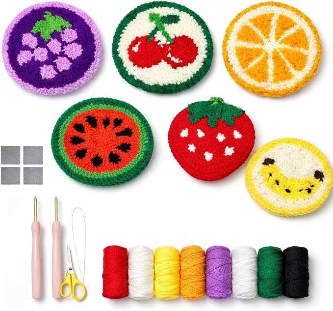 Punch Needle Coaster Kit for Adults Beginners, Easy Punch Embroidery Starter Set by PunchBloom