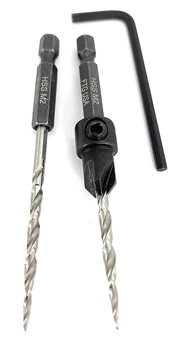 FTG USA Adjustable Wood Countersink Drill Bit #6 (9/64") with 1 Tapered Drill Bit for Woodworking