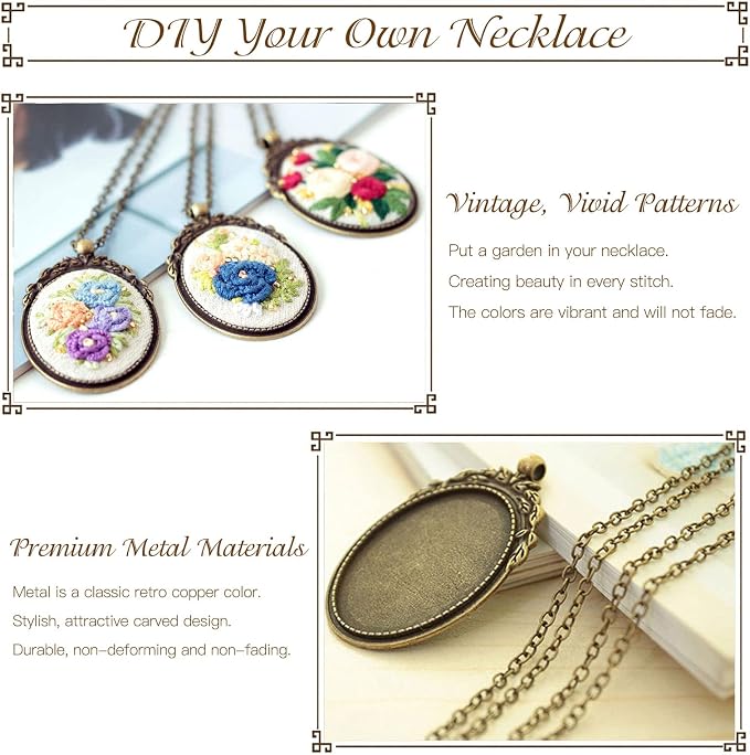 ZOCONE 3 Packs Embroidery Necklace Kit, Embroidery Pendant Kits Mini Cross - Image 4