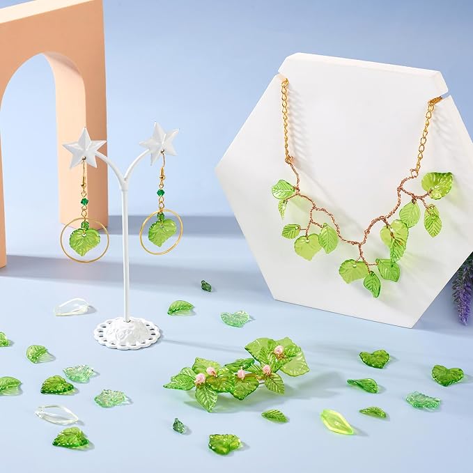 Pandahall 320 Pcs Green Acrylic Leaf Beads Transparent Maple Leaves Pendants - Image 2