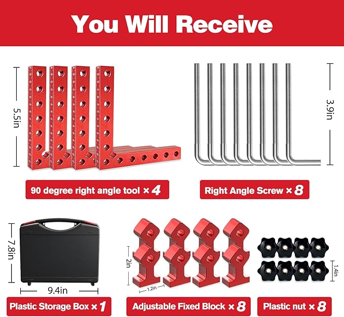 Corner Clamps for Woodworking - 90 Degree Clamp 4 Pack 5.5“x 5.5” Aluminum Alloy Right Angle for Woodworking Corner Clamp Toolsand Equipment L Square Aluminum Angle Clamp Tool