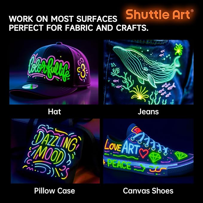 Shuttle Art Glow in the Dark Paint, 26 Colors 3D Fabric Paint - Image 7