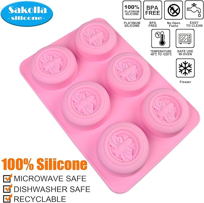 Sakolla 2 Pack Silicone Soap Molds, 6 Cavity Round Honeybee Silicone Molds - Image 2