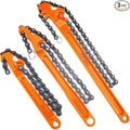 Lasnten 3 Pcs Large Reversible Chain Oil Filter Wrench with 12 16 9 Inch Chain Wrench Adjustable Heavy Duty Carbon Steel Sturdy Pipe Fitting Tool Spanner for Ratcheting Universal(Orange)