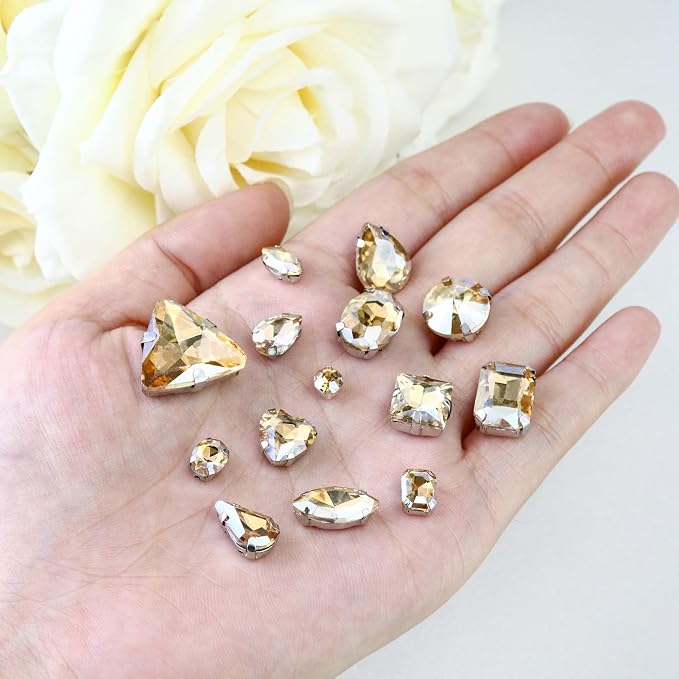 Dowarm Sew on Rhinestones 104 PCS Mixed Shapes Glass Sew on Crystals - Image 2