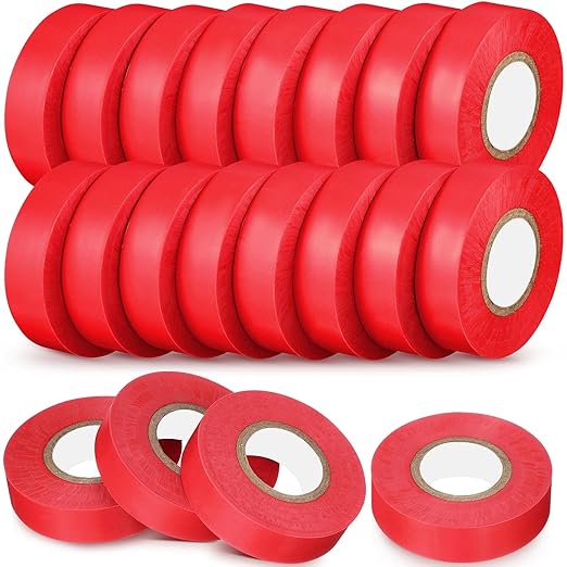Treela 20 Rolls Electrical Tape 3/4 Inch Waterproof Vinyl Electrical Insulating Tape Flame Retardant Indoor Outdoor High Temperature Resistance Accessory for Wire and Cable(Red,66 ft)