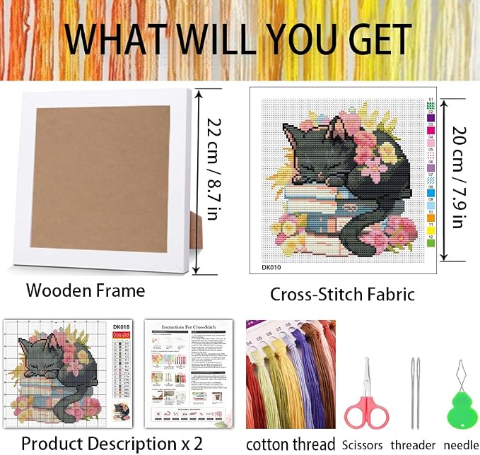 Black Cat Cross Stitch Kits For Beginner, Flowers Stamped Cross Stitch Kits - Image 3