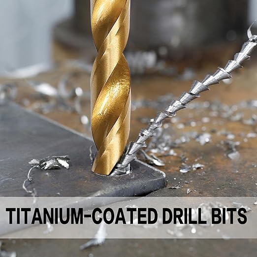 BeHappy 99 Pcs Drill Bit Set, 135° Tip Titanium Coated High Speed Steel, Twist Drill Bit Kit for Iron, Aluminum Alloy, Copper, Wood, Plastic, with Hard Storage 1/16“-3/8”