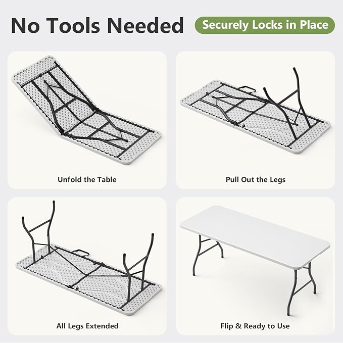 Folding Table 2 Pack, 8 FT Foldable Plastic Table - Image 7