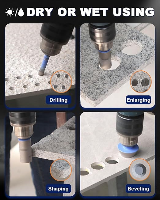 Diamond Tile Hole Saw Kit - 10Pcs 1/4'' X 2, 5/16'', 4/5'', 1-3/8'', 2'', 2-1/2'' Drill Bits, 1/4'' Carbide Drill Bit, 4/5'' Finger Bit, 2'' Beveling Chamfer Bit for Porcelain Tile Ceramic Granite