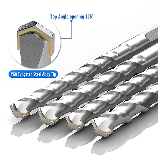 2-Pack SDS Plus Masonry Drill Bits 1/2 Inch x 12 Inch Long Rotary Hammer Drill Bits Carbide Tipped for Concrete Brick Cement Stone Block.