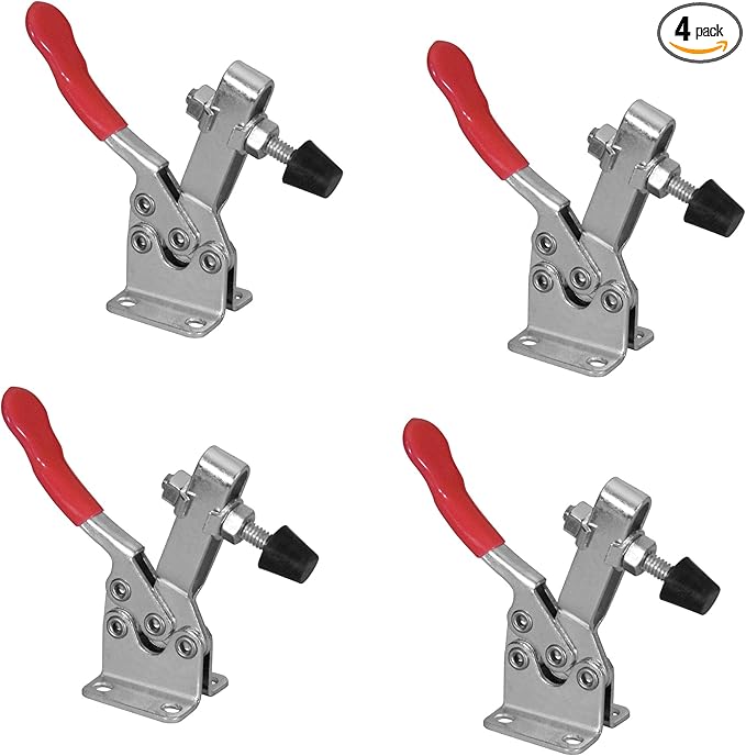 POWERTEC 4PK Toggle Clamp, 300 lbs Holding Capacity, 201B Quick Release Horizontal Clamps w/Antislip Rubber Pressure Tip for Woodworking Jigs and Fixtures, Welding, Drill Press, Crosscut Sled (20327)