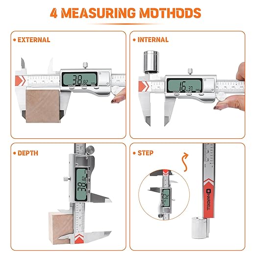 Digital Caliper, HARDELL 6 Inch Measuring Tool with Stainless Steel, Protection Design, Easy Switch from Inch Metric Fraction, Large LCD Screen 150mm for Household/DIY