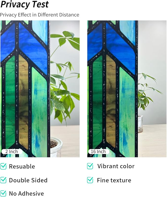 Original Hand Drawn Faux Stained Glass Window Film, Double-Sided Privacy Static - Image 3