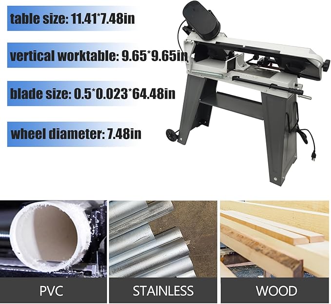 TECHTONGDA 1/2HP Metal Band Saw 420W Horizontal/Vertical Bandsaw, 110V Portable Cutting Machine, 3-Speed Blade, Vise Tilting 0-45º for Metal Wood Plastic
