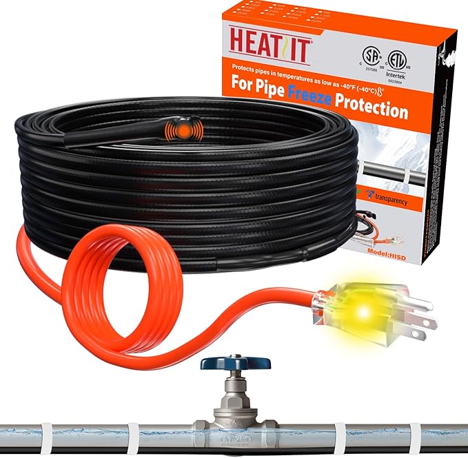 HEATIT Heat Tape for Water Pipes Heating Cable with Thermostat for Metal And Plastic Home Pipe, Electric Pipe Heating Trace System 14 Feet
