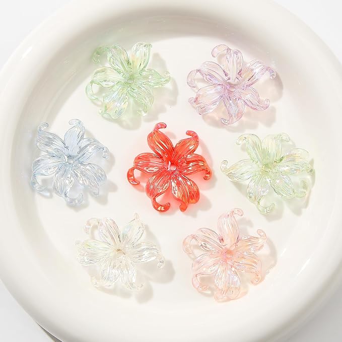 40pcs Flower Shape Beads Transparent Electroplate Flower Bead Color Lily Beads - Image 5