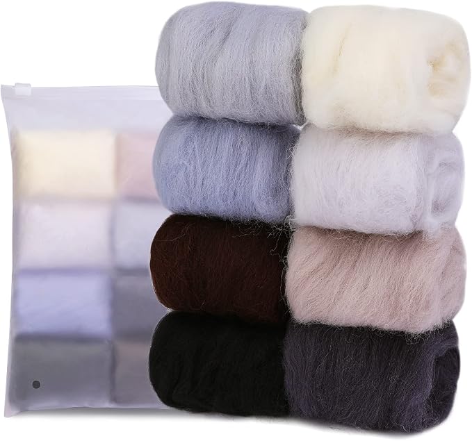 Wonvoc Needle Felting Wool 2.82oz/80 g, 8 Colors Nature Wool Roving Yarn by wonvoc