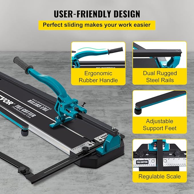VEVOR Manual Tile Cutter, 24 inch, Porcelain Ceramic Tile Cutter with Tungsten Carbide Cutting Wheel, Infrared Positioning, Anti-Skid Feet, Durable Rails for professional installers or beginners