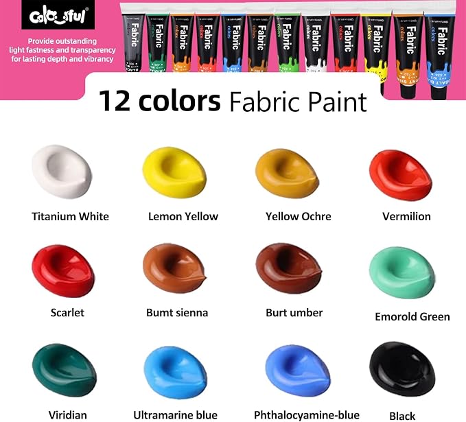Colorful Fabric Paint Set for Clothes 12 Colors - Image 8