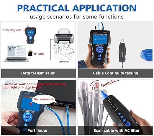Network Cable Tester, NF-8601S TDR Multifunction LCD Tracer for RJ45, RJ11, BNC, Metal Cable, PING/POE Length Measurement Phone Line Tracer, Diagnostic Tool Tester