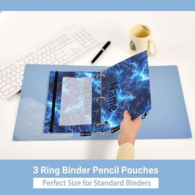 Custom Blue Electric Lightning Pencil Pouch - Image 4