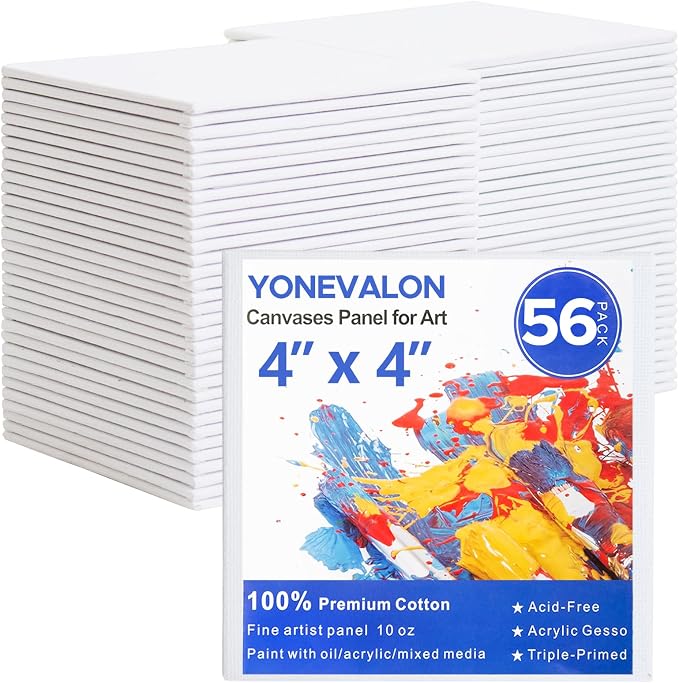 Mini Canvas for Painting 4x4 inch, 56 Pack Bulk Small Painting Canvases for by YONEVALON