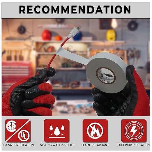 SWRT 24 Pack UL/CSA Listed White Electrical Tape 7 mils-600V, 0.75 in x 66 FT White Electric Tape Flame Retardant, Strong Adhesive, for Home DIY Electrical Repairs Professional Installations