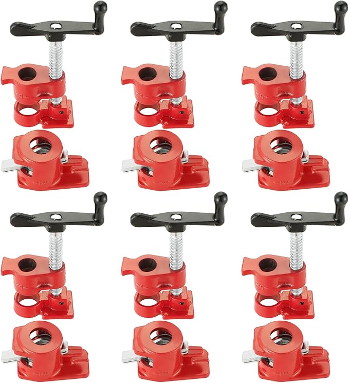 Wood Gluing Pipe Clamp Set | 1/2" Heavy Duty Woodworking Cast Iron Pipe Clamps Quick Release Pipe Wood Clamps (6 Pack, 1/2")