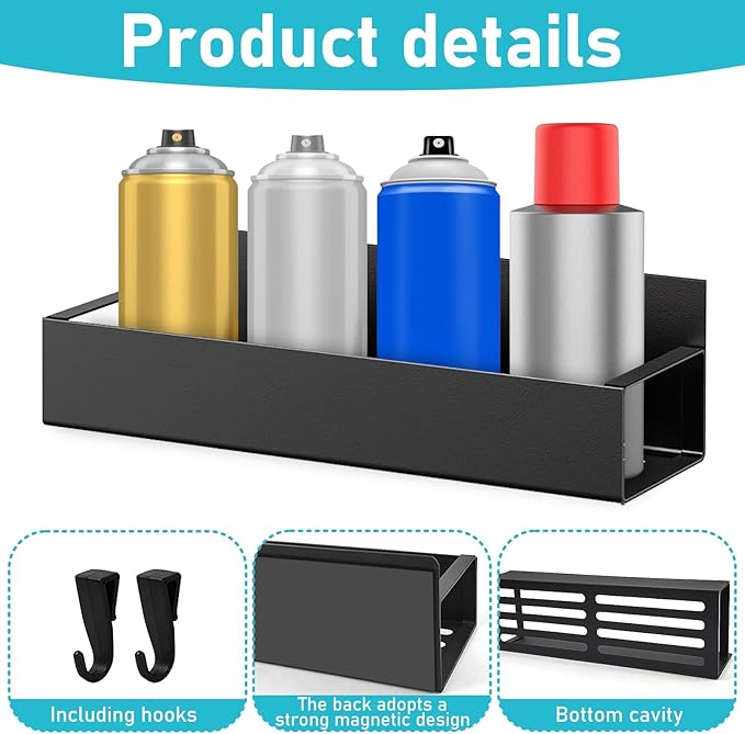 6 Pcs Magnetic Spray Can Holder, Magnet Toolbox Holder, Wall Mounted Spray Bottle Rack, Mechanic Paint Can Organizer, Tool Box Storage Rack for Garage Home Workspace (Black)
