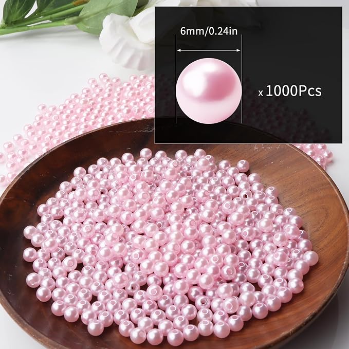 1000pcs Pink 6mm Pearl Beads - Image 2
