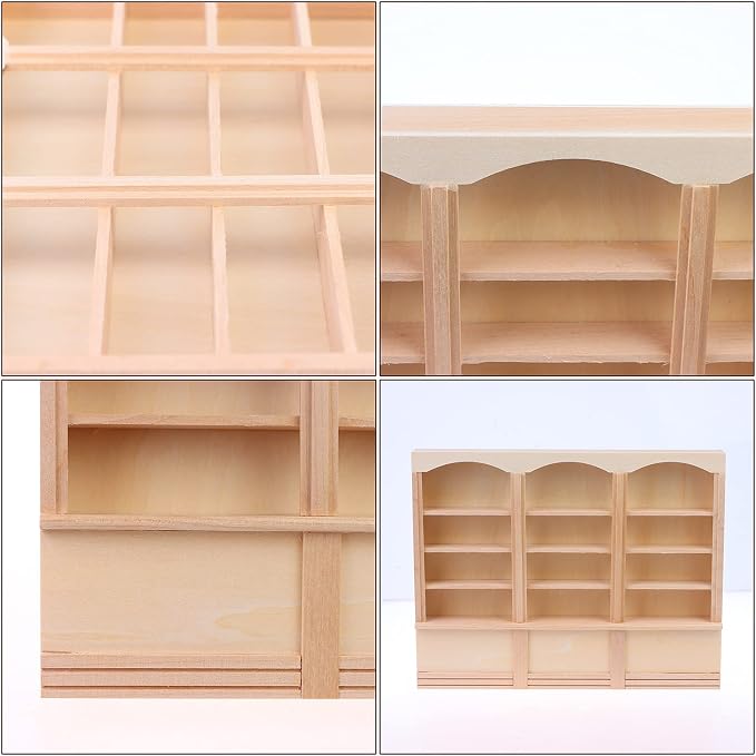 1:12 Scale Dollhouse Miniature Bookcase Display Shelf Locker Solid Wood - Image 6