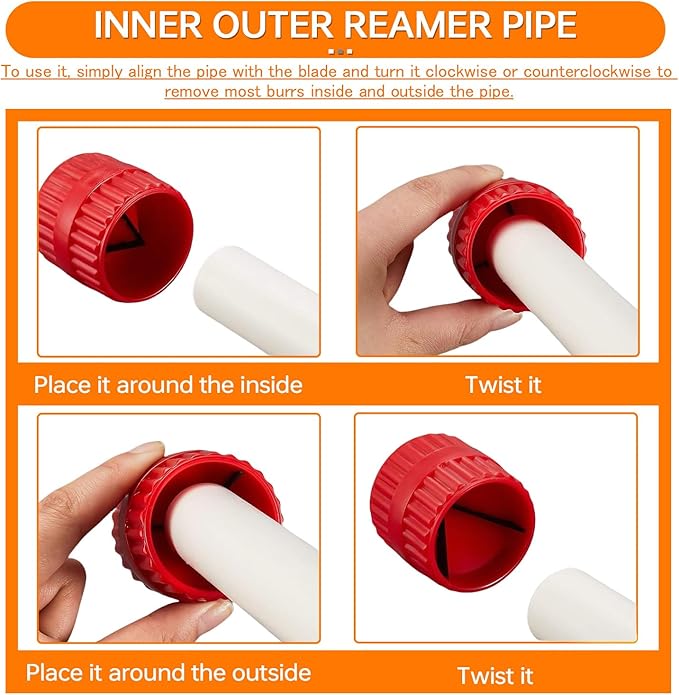 1/4'' - 1'' Depth Gauge and Pipe Deburring Tool Kit, 1/8'' to 1-5/8'' Inner Outer Reamer Pipe Tubing Chamfer Tool for PVC, PPR, CPVC, Brass, Aluminum Pipe