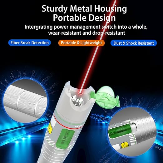 100KM Visual Fault Locator for Fiber Optic Cables, High-Power VFL Tester with FC/ST/SC/LC Support, Long-Range Fault Finder & Light Pen Tool for FTTH, Telecom, Datacenters, OTDR, Industrial Networks