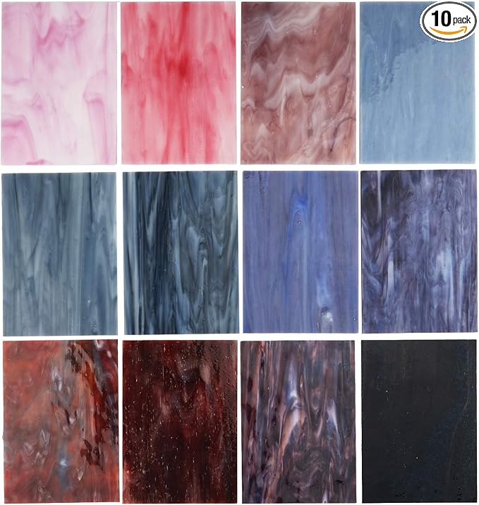 Lanyani（10 Sheets）Variety Stained Glass Sheets 4 x 6 inch Opal Art Glass Pack by LanyaniArtGlassMosaics
