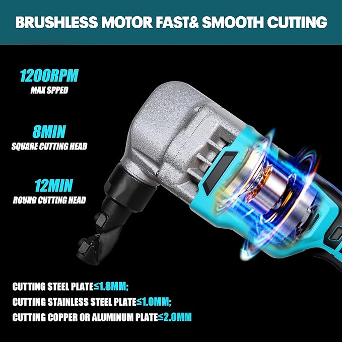 18 Gauge Metal Nibbler Compatible with Makita 18v Battery, Cordless 1200RPM Speed Brushless Shear Tool, 2 Cutting Heads, 2.0 Battery & Charger Kit, for Stainless Steel, Sheet Aluminium, Plastic