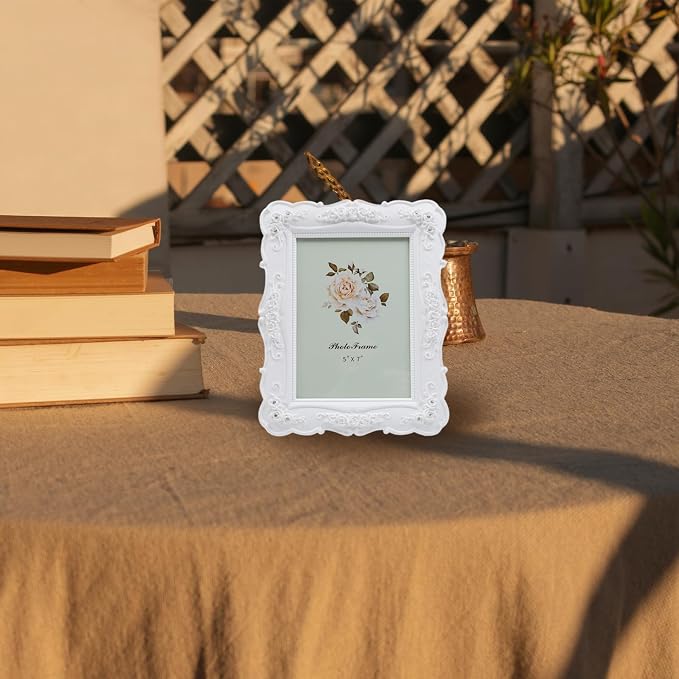 Coshar Rose Flower Design Picture Frame Vintage Photo Frame 5 x 7 Inch | - Image 5