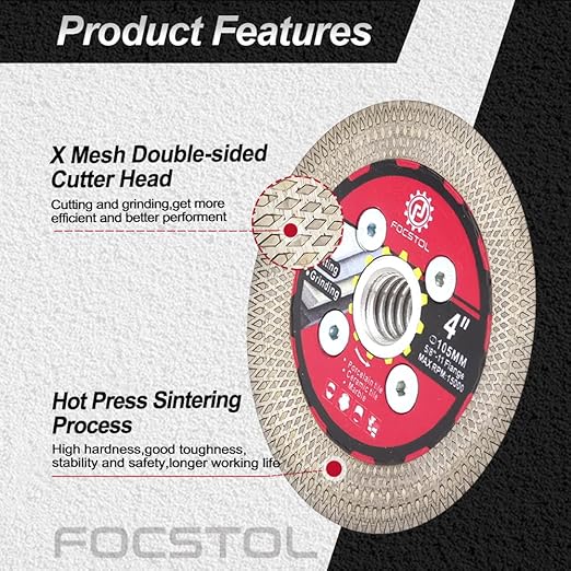Diamond Tile Saw Blade - 4''(105mm) Cutting & Grinding Disc Wheel with 5/8"-11 Flange for Porcelain Ceramic Tile Marble Granite Artificial Stone with X Mesh Rim for Angle Grinder
