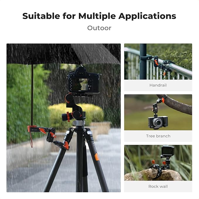 K&F Concept Double Super Clamp Mount, Camera Clamp Mount with 1/4" Threads Metal Clamp for Chair, Pole, Tripod, Desk, Photography Reflector, Flag, Umbrella, Motorcycle Mount