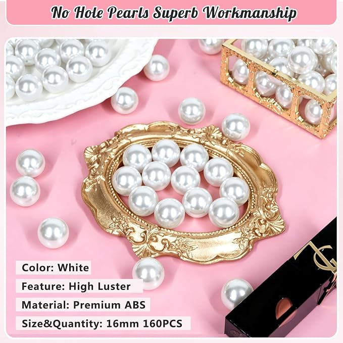 160PCS 16mm Pearls for Crafting, Artificial Pearl Beads for Vase Filler - Image 3