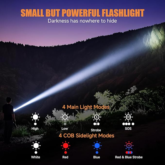 Rechargeable Tactical Flashlights High Lumens - Super Bright Small Powerful LED Magnetic USB C Flashlight, 8 Modes, Dual Button Waterproof Pocket Flash Light for Emergency, Car (2, Blue)