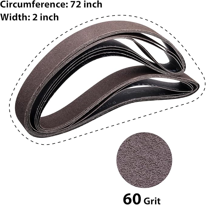 2 x 72 Sanding Belts, 60 Grit 2x72 Aluminum Oxide Metal Grinding Belts, 2x72 Inch Sanding Belt for Metal Polishing, Knife Sharpening, 6 Pack(2x72in,60 Grit)
