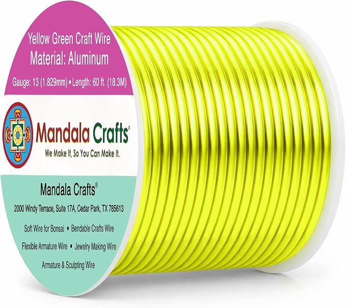 Mandala Crafts 13 Gauge Yellow Green Anodized Aluminum Craft Wire, 60 FT | by MandalaCrafts