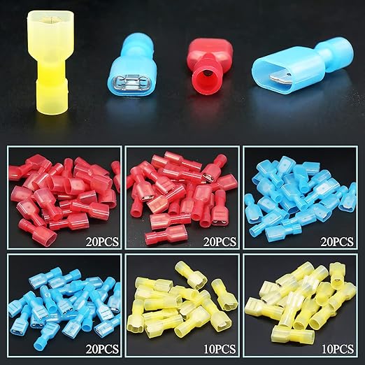 Twidec/100PCS Nylon Spade Connectors Kit 22-10 Gauge Male and Female Wire Spade Terminal Quick Disconnect Fully Insulated Wire Crimp Connector for Automotive Marine