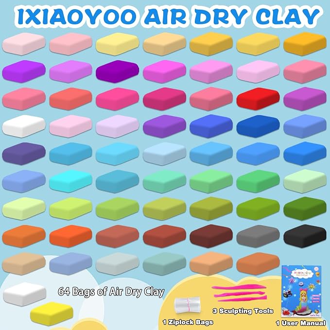 Ixiaoyoo Air Dry Clay, 64 Colors Foam Modeling Clay - Image 4