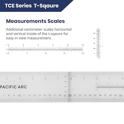 Pacific Arc 36 Inch T Square, Traditional Acrylic Graduated in Inch and Metric, Detachable Head