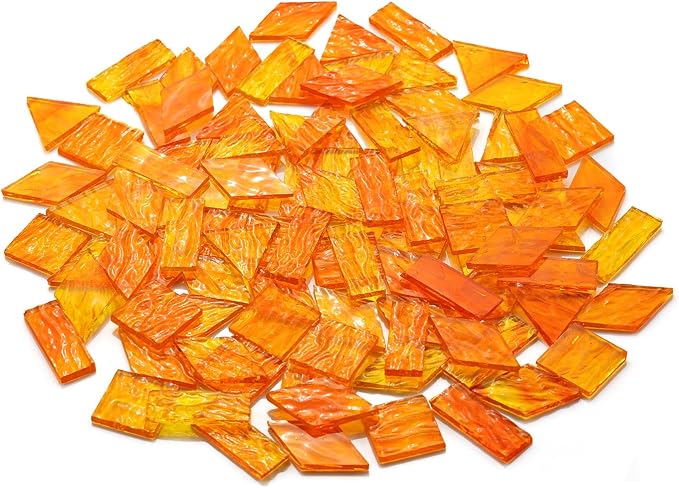 Large Textured Transparent Glass Mosaic Tiles, 200G Vibrant 4 Shapes Stained by Unknown