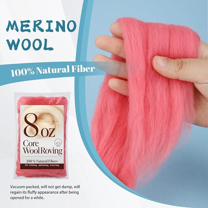 8 OZ Premium Merino Wool Roving, Soft Needle Felting Core Wool, Carded Felting - Image 3