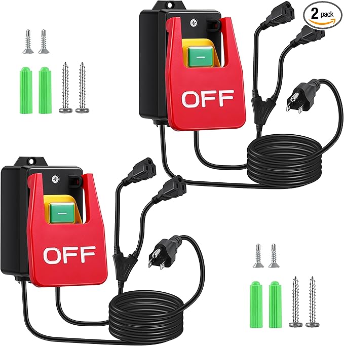 Dreyoo 2 Pack 120/230V Single Phase On/0ff switch, 120V 2HP Router Table Switch with Large Stop Sign Paddle Easy Contact for Fast Power Off for Table Saw and Other Electrical Equipment (2 Female Plug)