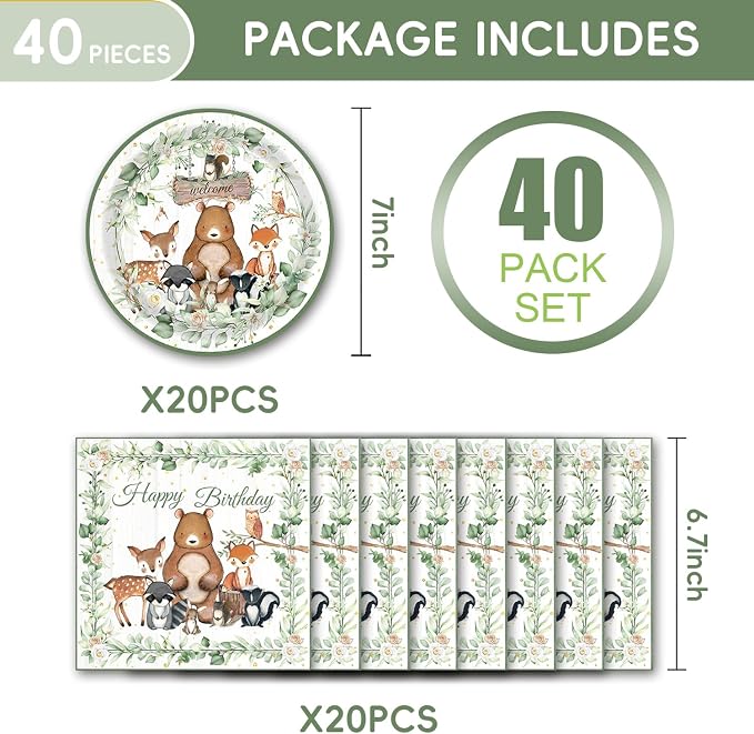 40Pcs Safari Jungle Animal Birthday Decorations Rustic Spring Forest Baby - Image 2